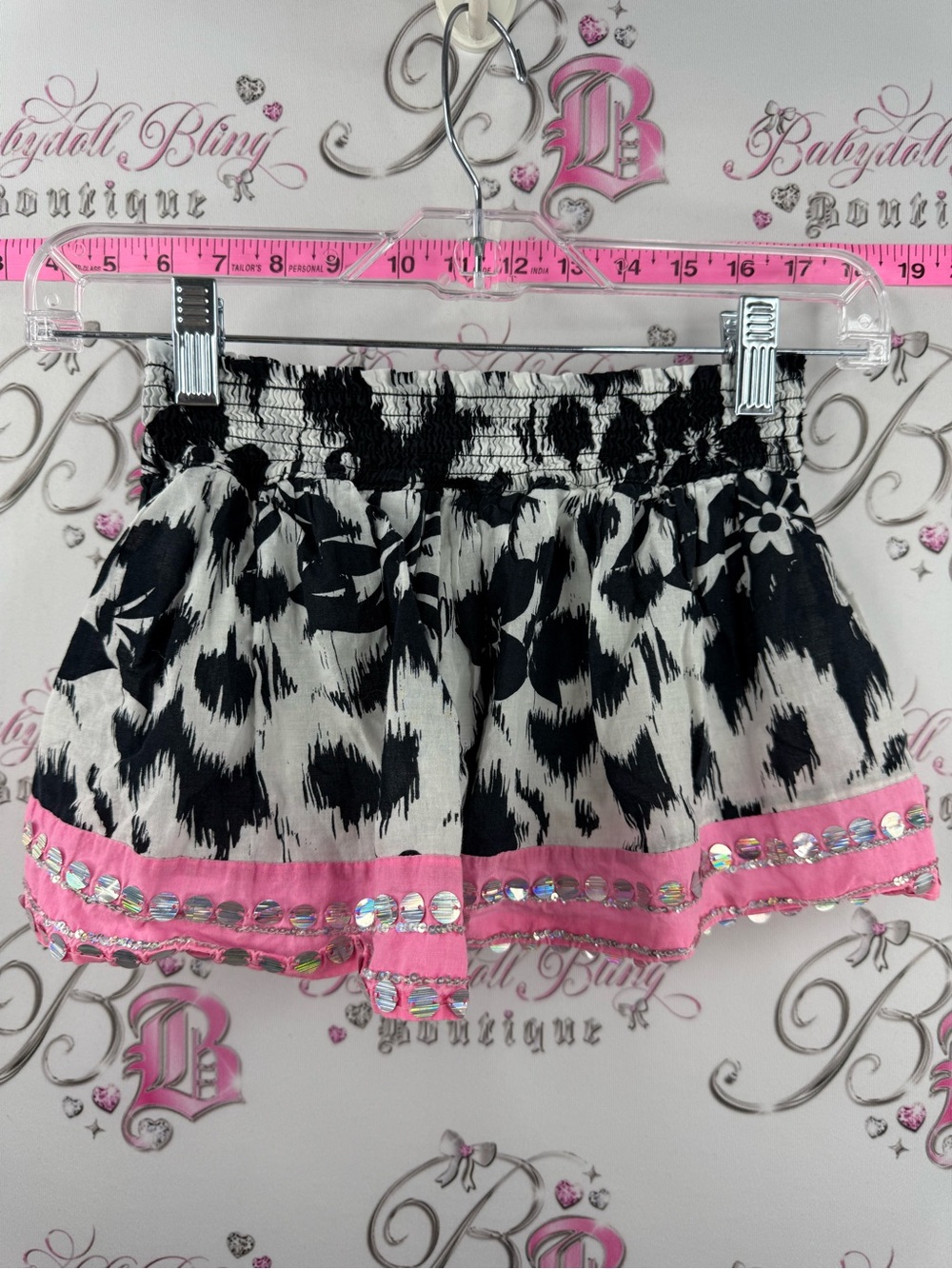 Justice skort sequin Black & White Animal Print Skirt with Pink Sequin Trim